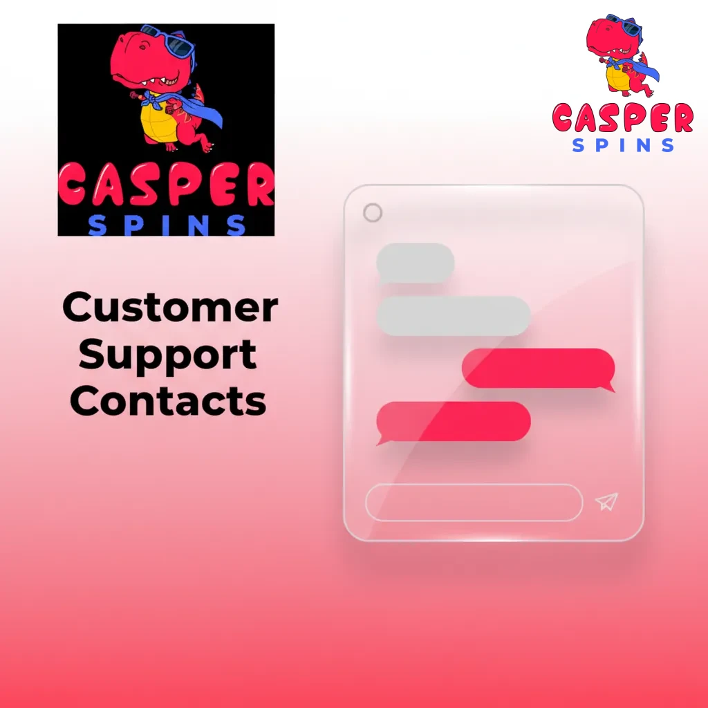 Customer support contacts: live chat, email support@casperspins.com, form, in-app messages, UK phone +44 20 3318 1234.