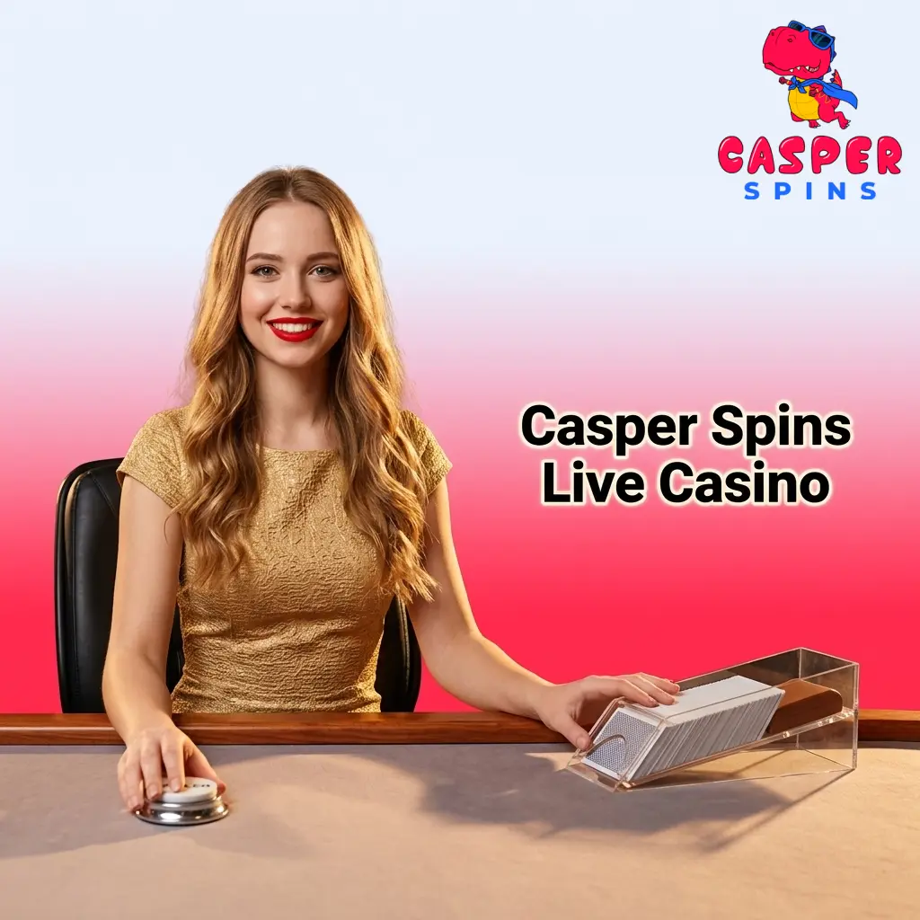 Casper Spins Live Casino studio with professional dealers hosting live blackjack, roulette, baccarat and Crazy Time games