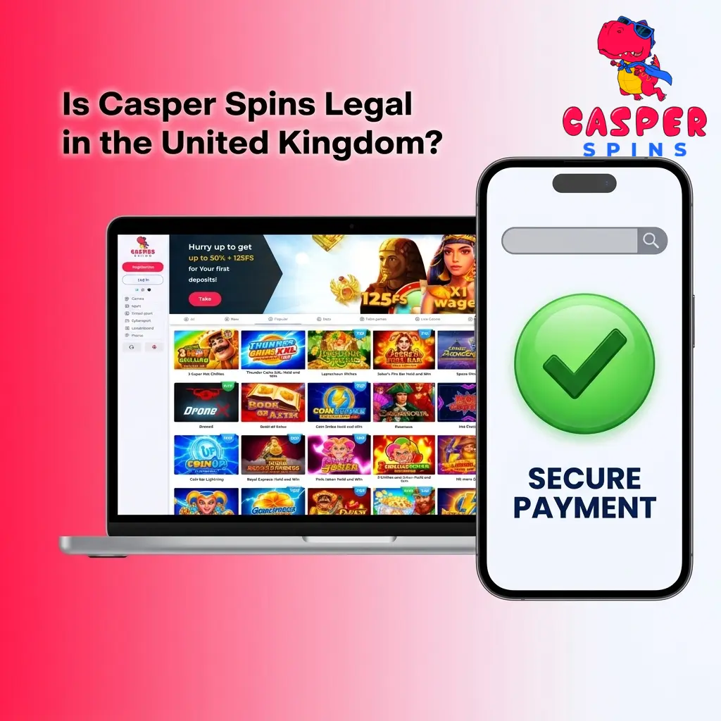 Casper Spins casino website with Curaçao gaming licence details and responsible gambling tools for UK players
