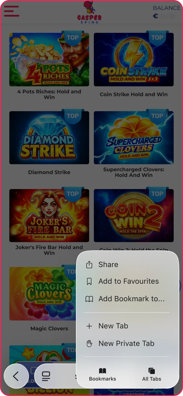 Use Casper Spins iOS share menu to add app shortcut.