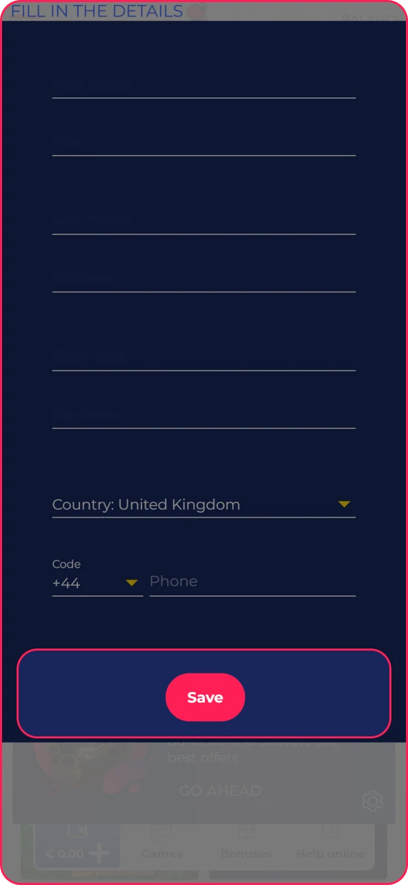 Finish Casper Spins sign up and activate your new account.