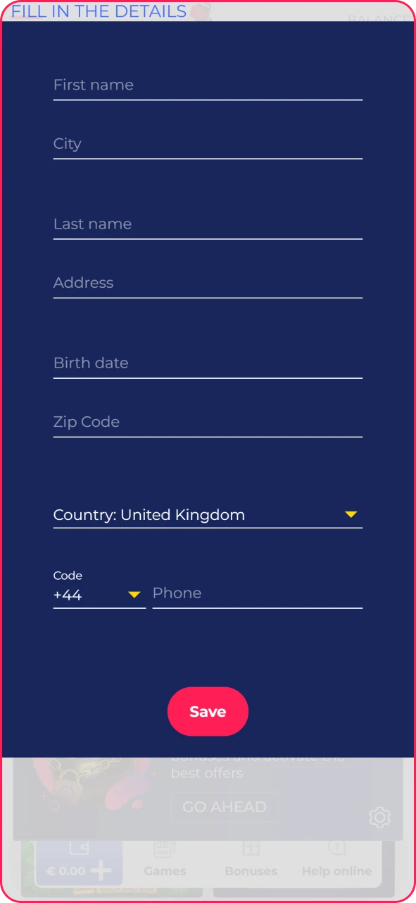 Continue Casper Spins sign up by completing the second form.