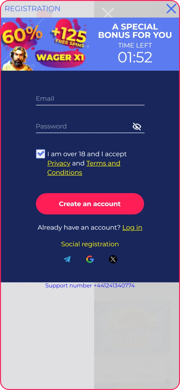 Start Casper Spins sign up by filling the first registration form.