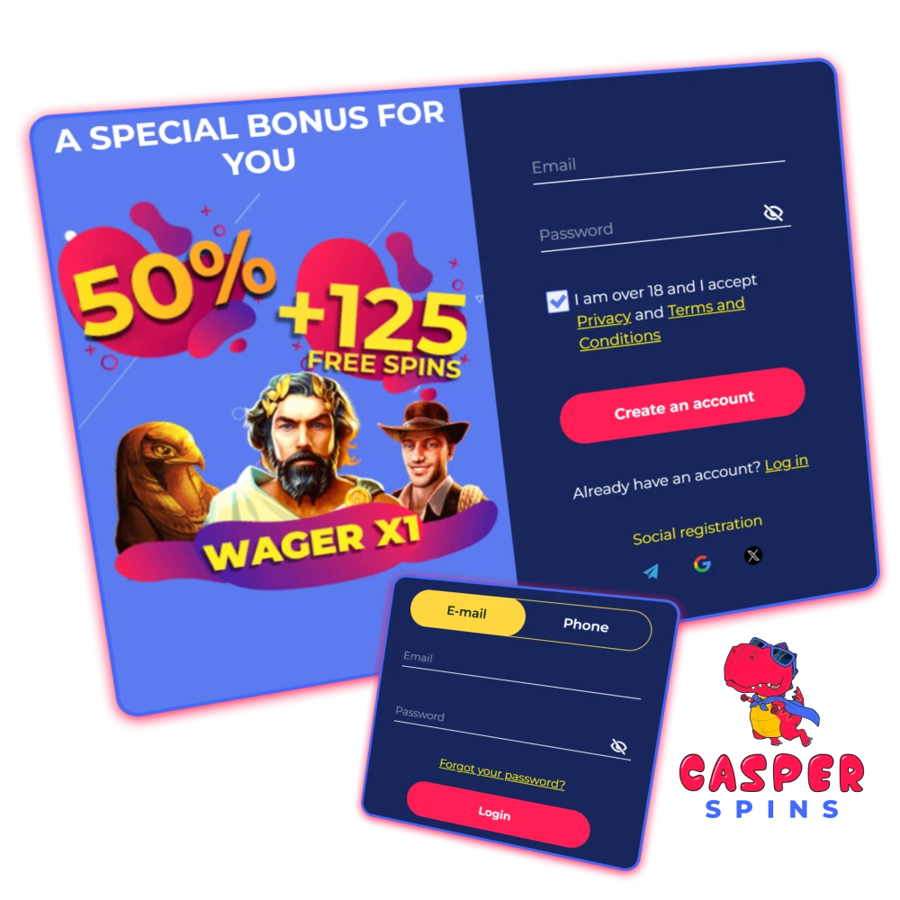 Complete Casper Spins registration to create your account.