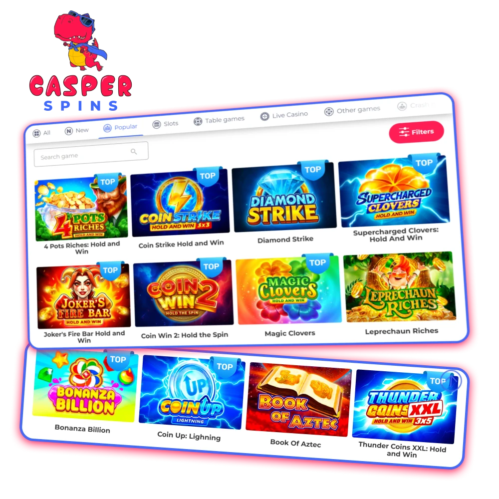 Explore Casper Spins slots games and start playing for big wins.